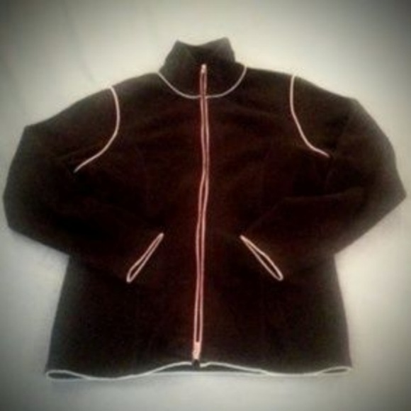 Izod black fleece zip-up jacket mint coral piping - Picture 3 of 6